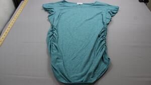 Bhome Womens Maternity Top Shirt Large Green Ruched Sides Ruffle Short Sleeve